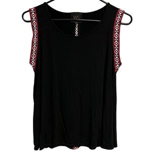 W5 anthropology boho Black Tank Top with Red and White Accents